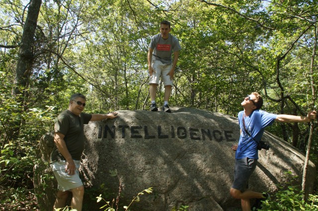 Intelligence gathering along the Babson Boulder Trail.