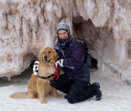 Duffy came along on our ice adventure to the sea caves, Apostle Islands National Lakeshore.