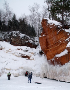 Ice coats the sandstone cliffs on Lake Superior that are usually only accessible by boat.