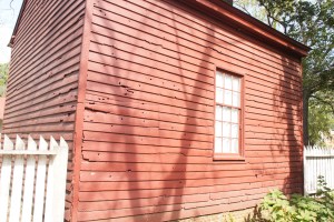 The far office is the site's most bullet damaged building.