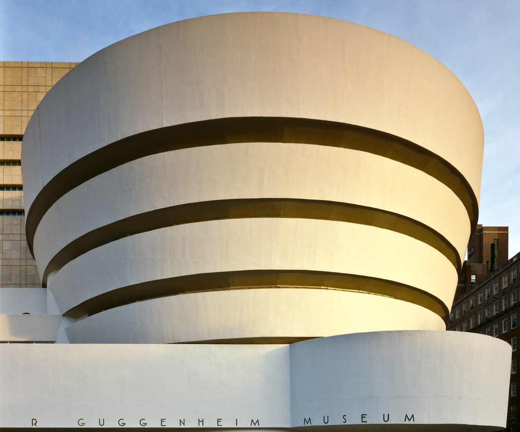 exterior of Solomon R. Guggenheim Museum in New York city designed by Frank Lloyd Wright